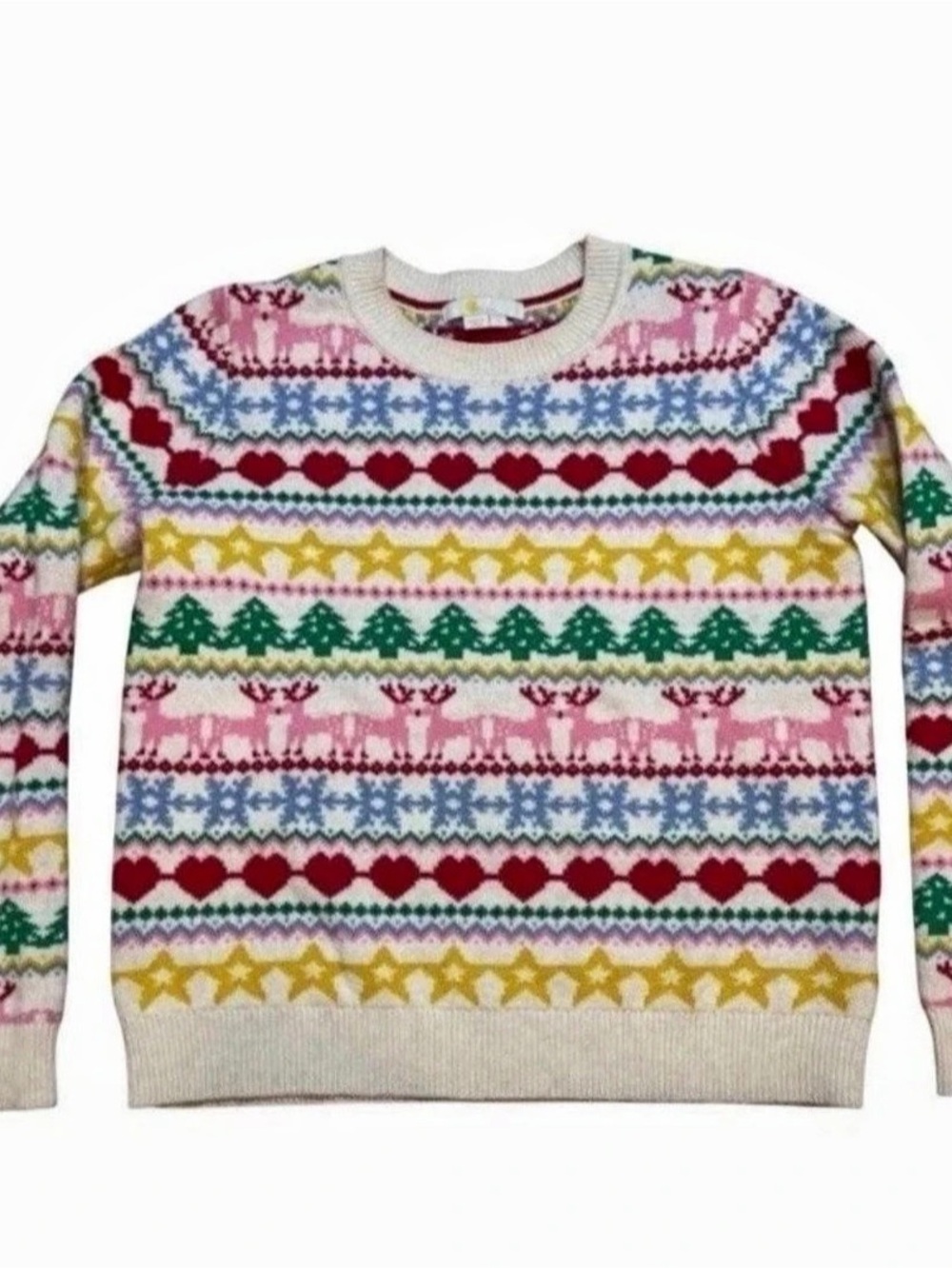Rare Boden Fair Isle Crewneck Sweater in White & Pink Size Medium - Picture 5 of 11
